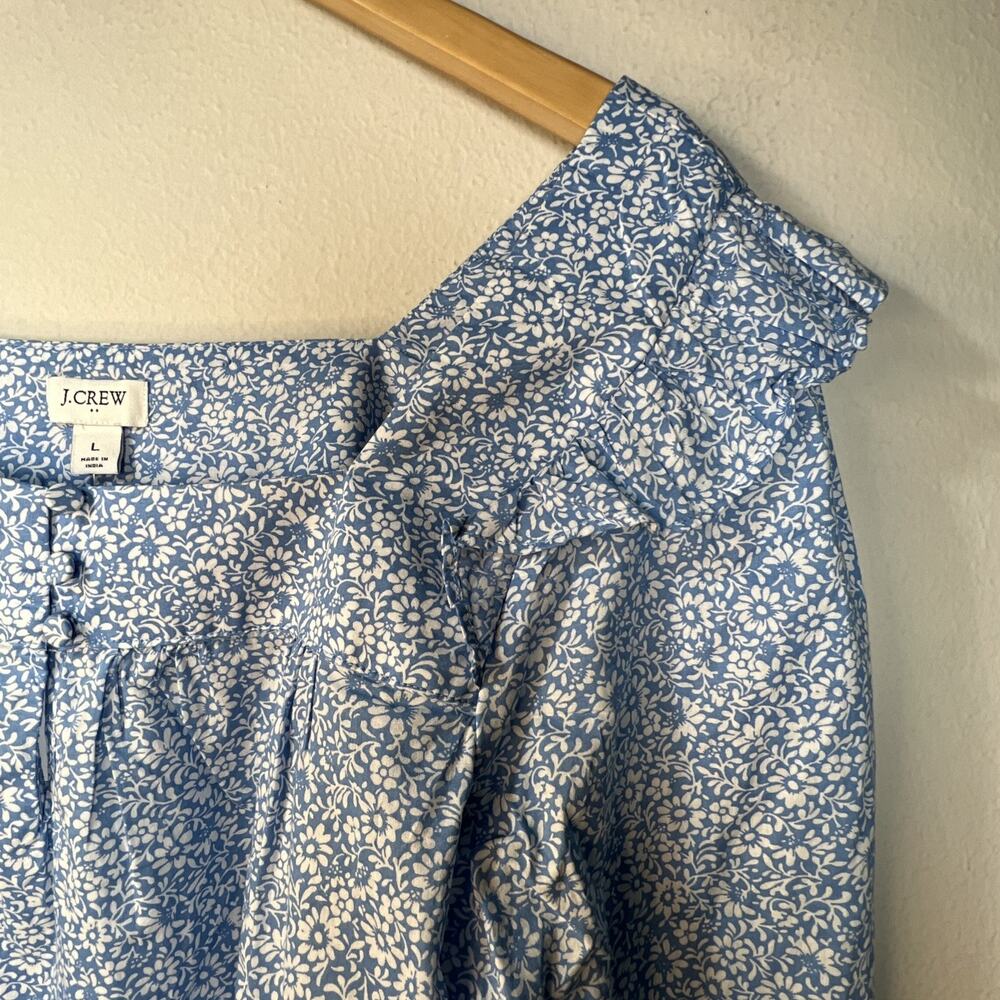 J. Crew Blue Large BR779 Cotton Floral Square neck Ruffle Top J- NWT - Picture 6 of 14